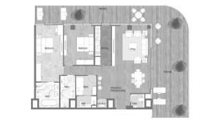 Планировка квартиры 2 спальни в ЖК YAS BEACH RESIDENCE № 11012